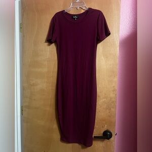 Lulu's Red Bodycon Midi Dress Casual Crew Neck